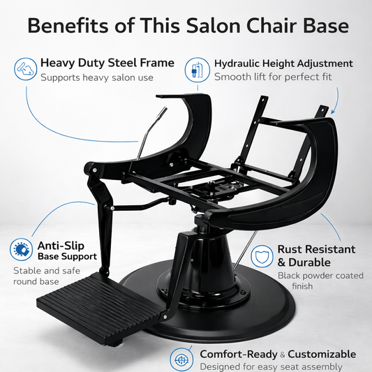Salon Chair Base Lotus Hydraulic Heavy Duty Metal Frame with Pump & Footrest Black Professional Salon Furniture (Pack of 2 Pieces)