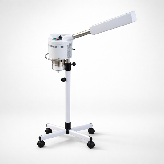 White medical device with a stand on a white background