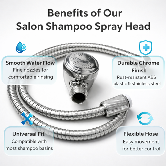Lotus Salon Shampoo Spray Head with Flexible Hose – Chrome Handheld Shower for Shampoo Basin, Durable Hair Wash Equipment (Pack of 50)