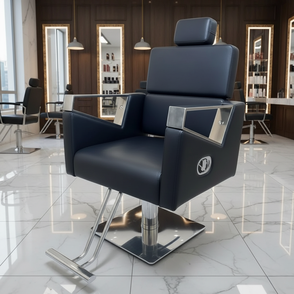 Modern Professional Hydraulic Reclining Barber Chair with Headrest – Heavy Duty Luxury Salon Styling Chair (Black)