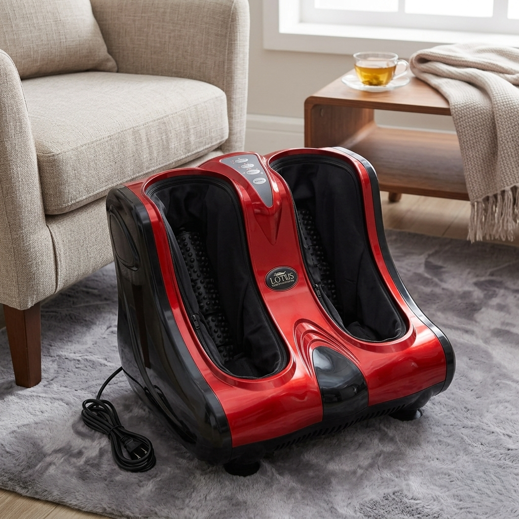 RED 3-in-1 Leg & Foot Massager For Pain Relief | Heat + 4 Vibration Motors - Rolling, Kneading | Improves Blood Circulation