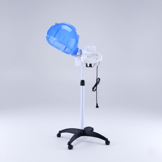 Hair steamer with blue dome on a white background
