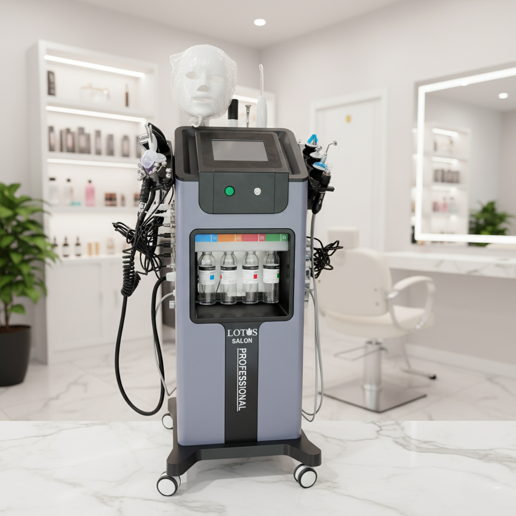 Salon equipment with bottles on a counter in a modern salon setting