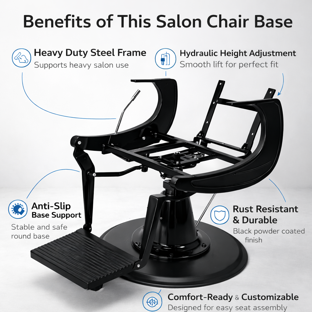 Salon Chair Base Lotus Hydraulic Heavy Duty Metal Frame with Pump & Footrest Black Professional Salon Furniture (Pack of 2 Pieces)