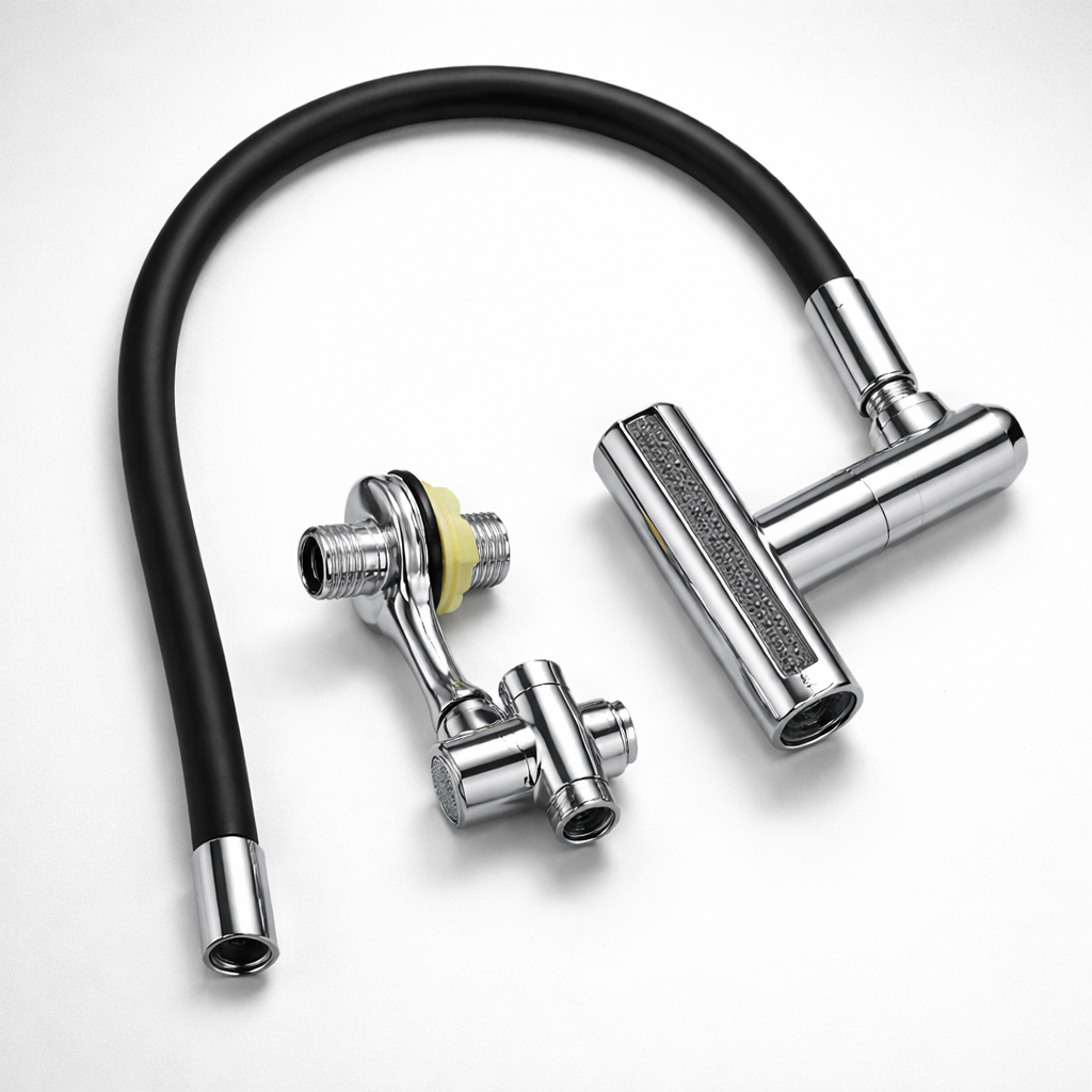 Lotus Salon Shampoo Faucet Set Flexible Hose Chrome Spray Head Adjustable Water Control Backwash Unit Head Spa Professional Use (Pack of 50)