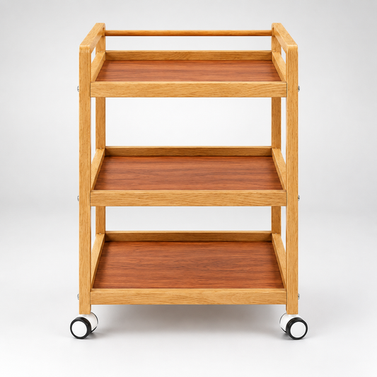 LOTUS SALON Professional Iron Trolley with Wooden Shelves Without Drawers, 4 Tier Mobile Storage with Caster Wheels for Salon, Spa & Beauty Studio – Set of 2