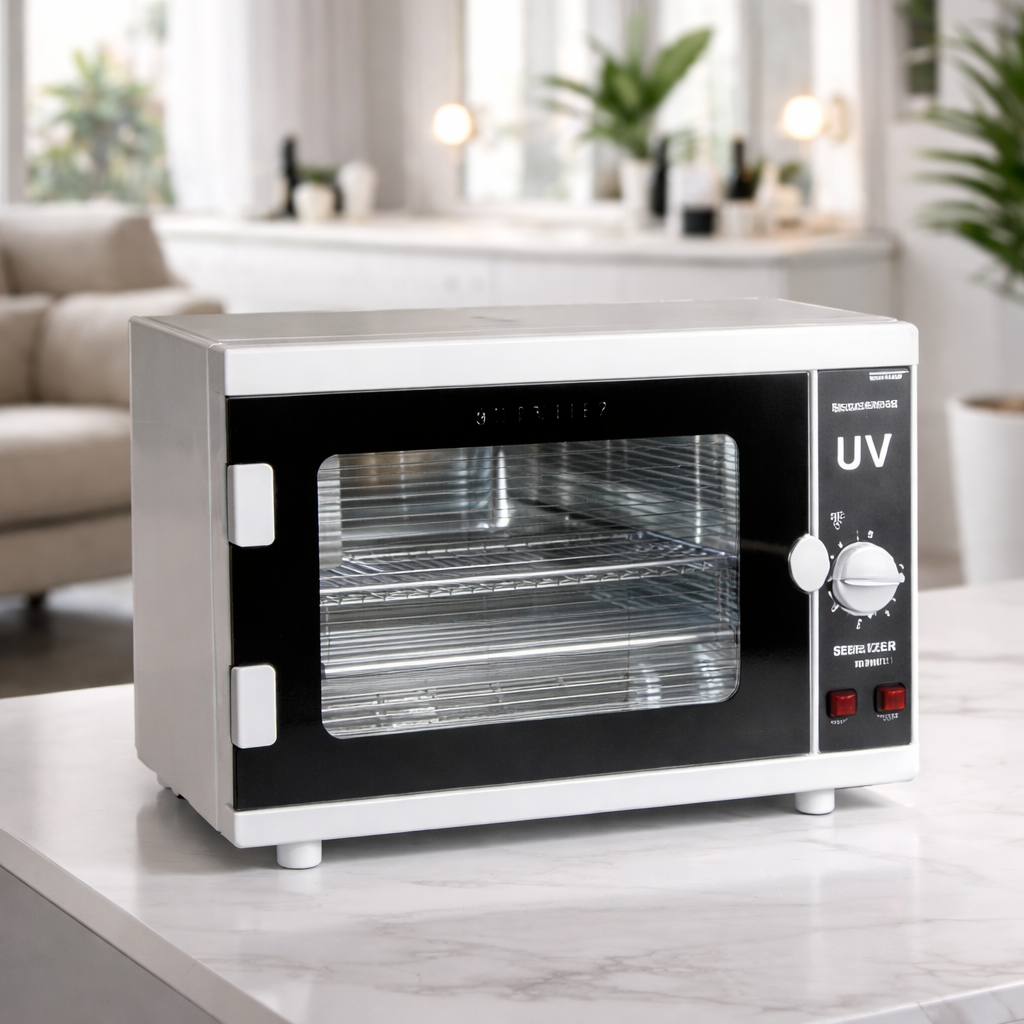 UV sterilizer on a kitchen counter with a modern interior background