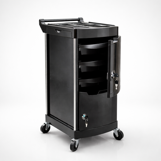 Black rolling cart with drawers on a white background