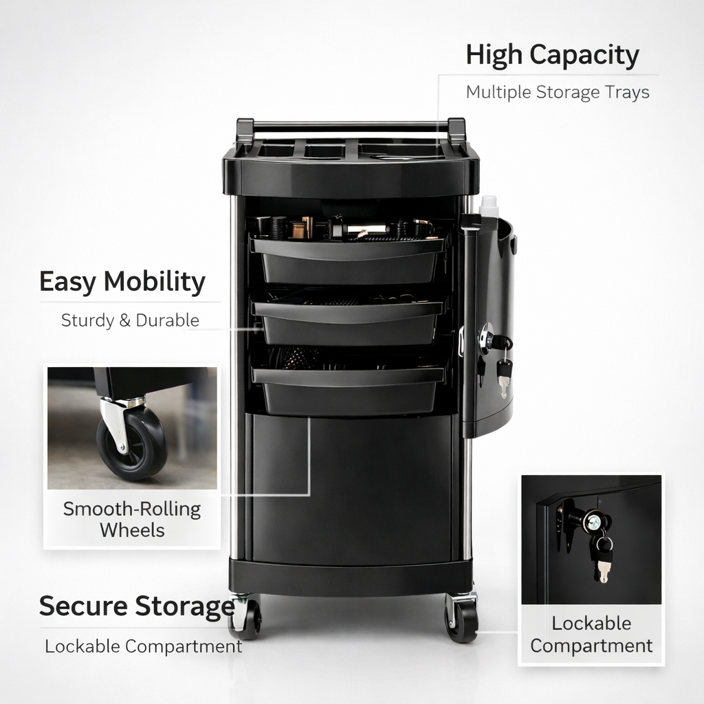 Salon Trolley Cart with Wheels, Lockable Storage Cabinet with Drawers, Professional Beauty Organizer, Mobile Utility Cart for Salon Spa Clinic