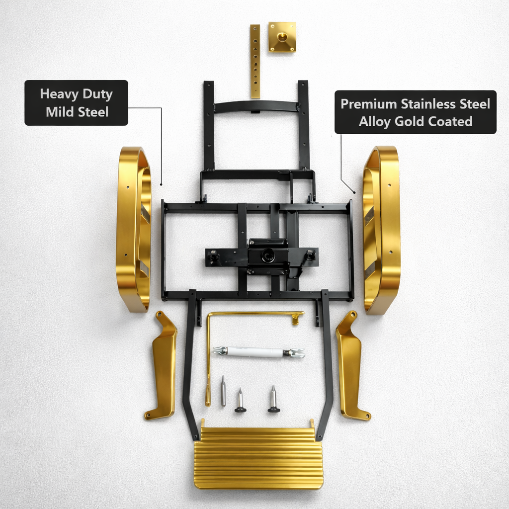 Salon Chair Base Assembly Lotus Heavy Duty Gold Finish Hydraulic Compatible Frame Premium Barber Salon Chair Parts (Pack of 2 Pieces)