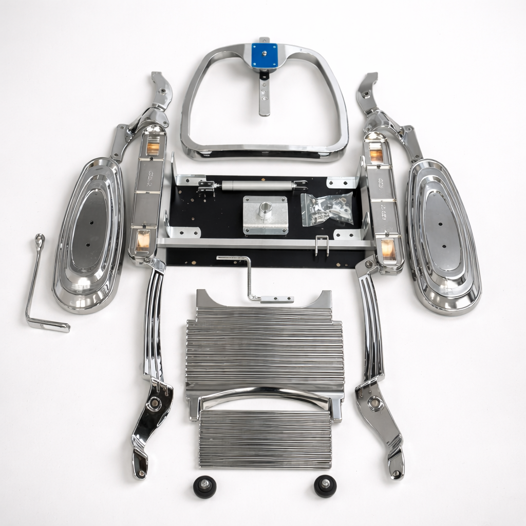 Salon Chair Base Frame by Lotus – Heavy Duty Chrome Barber Chair Base Structure with Footrest, Hydraulic Compatible Salon Chair Parts