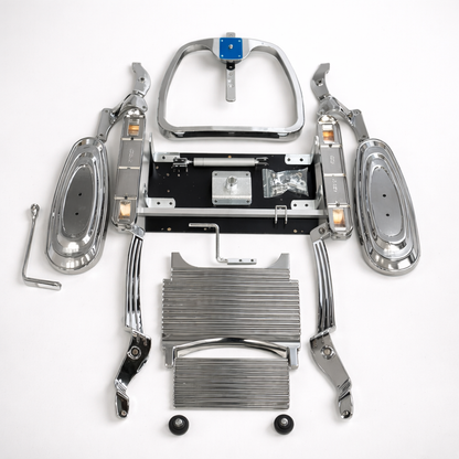 Salon Chair Base Frame by Lotus – Heavy Duty Chrome Barber Chair Base Structure with Footrest, Hydraulic Compatible Salon Chair Parts