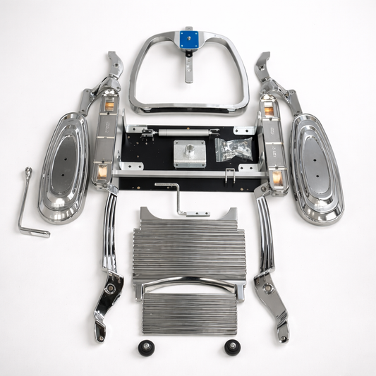 Salon Chair Base Frame by Lotus – Heavy Duty Chrome Barber Chair Base Structure with Footrest, Hydraulic Compatible Salon Chair Parts