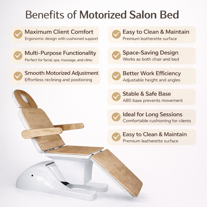 Motorized Salon Chair Bed by Lotus with Adjustable Recline, Premium Cushion, Multi-Purpose Spa Treatment Chair for Salon, Clinic & Facial Use