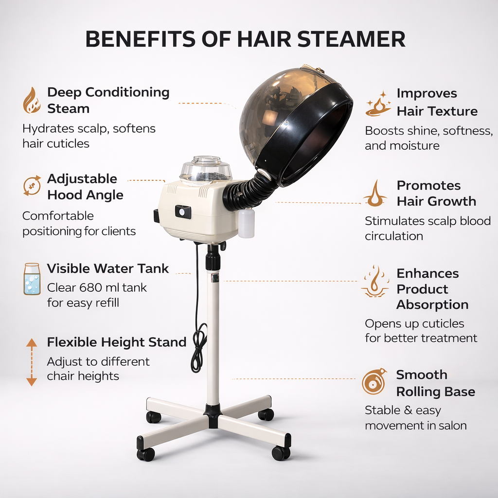 Hair Steamer for Salon Professional Hooded Hair Spa Machine Adjustable Stand Deep Conditioning Steam Treatment for Healthy Shiny Hair