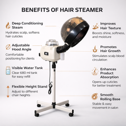 Hair Steamer for Salon Professional Hooded Hair Spa Machine Adjustable Stand Deep Conditioning Steam Treatment for Healthy Shiny Hair