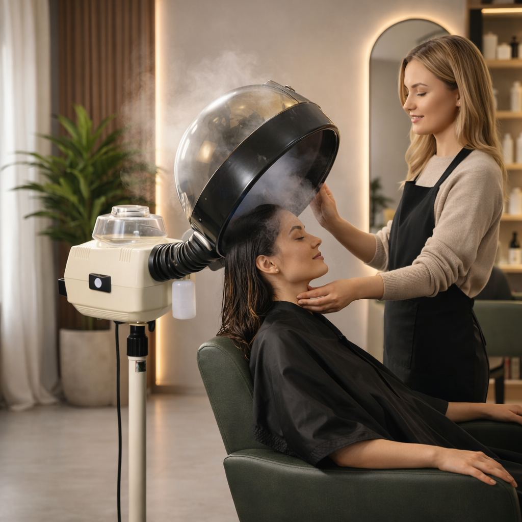 Hair Steamer for Salon Professional Hooded Hair Spa Machine Adjustable Stand Deep Conditioning Steam Treatment for Healthy Shiny Hair