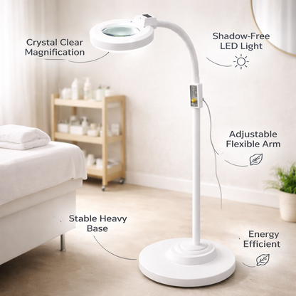 Floor lamp with features highlighted in a bedroom setting