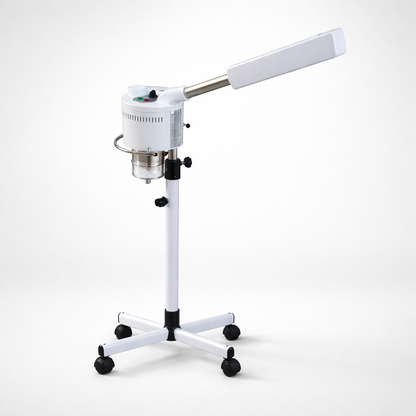 White medical device with a stand on a white background