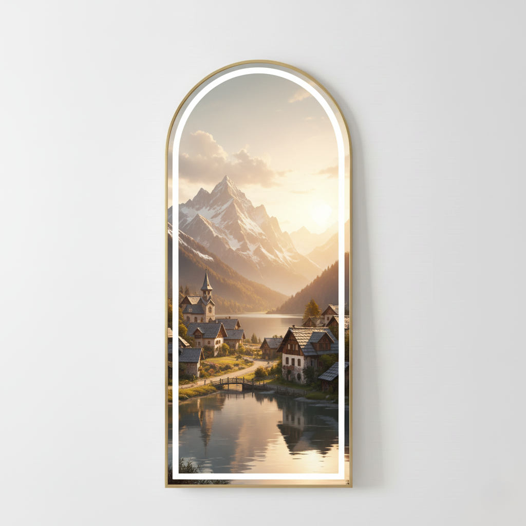 Premium Arched Full-Length Mirror with Gold Metal Frame | Modern Floor Mirrors for Bedroom & Living Room (Pack of 5 Pieces)
