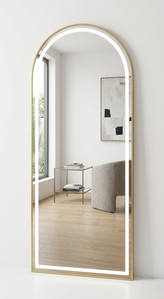 Premium Arched Full-Length Mirror with Gold Metal Frame | Modern Floor Mirrors for Bedroom & Living Room (Pack of 5 Pieces)