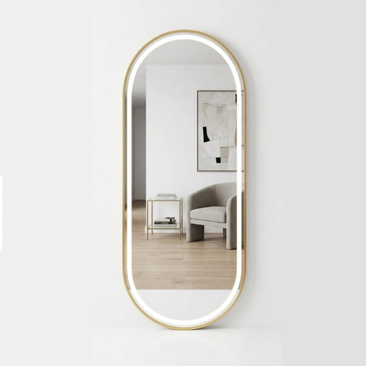 LED Arched Full-Length Mirror with Gold Frame – Modern Backlit Floor Standing Dressing Mirrors (Pack of 5 Pieces)