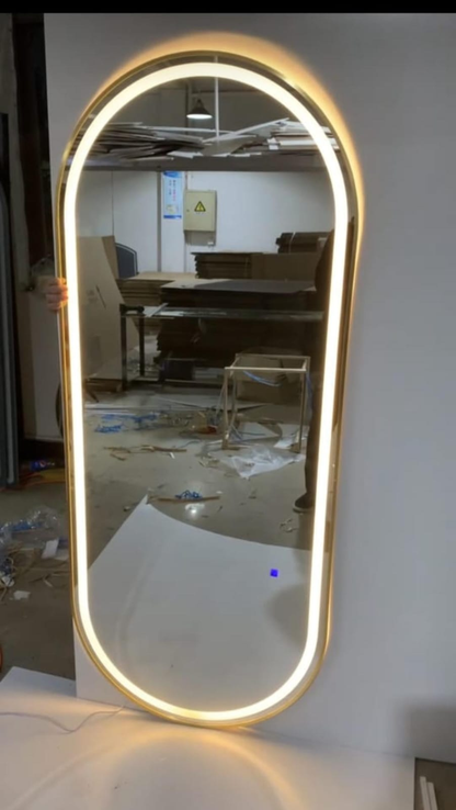 LED Arched Full-Length Mirror with Gold Frame – Modern Backlit Floor Standing Dressing Mirrors (Pack of 5 Pieces)