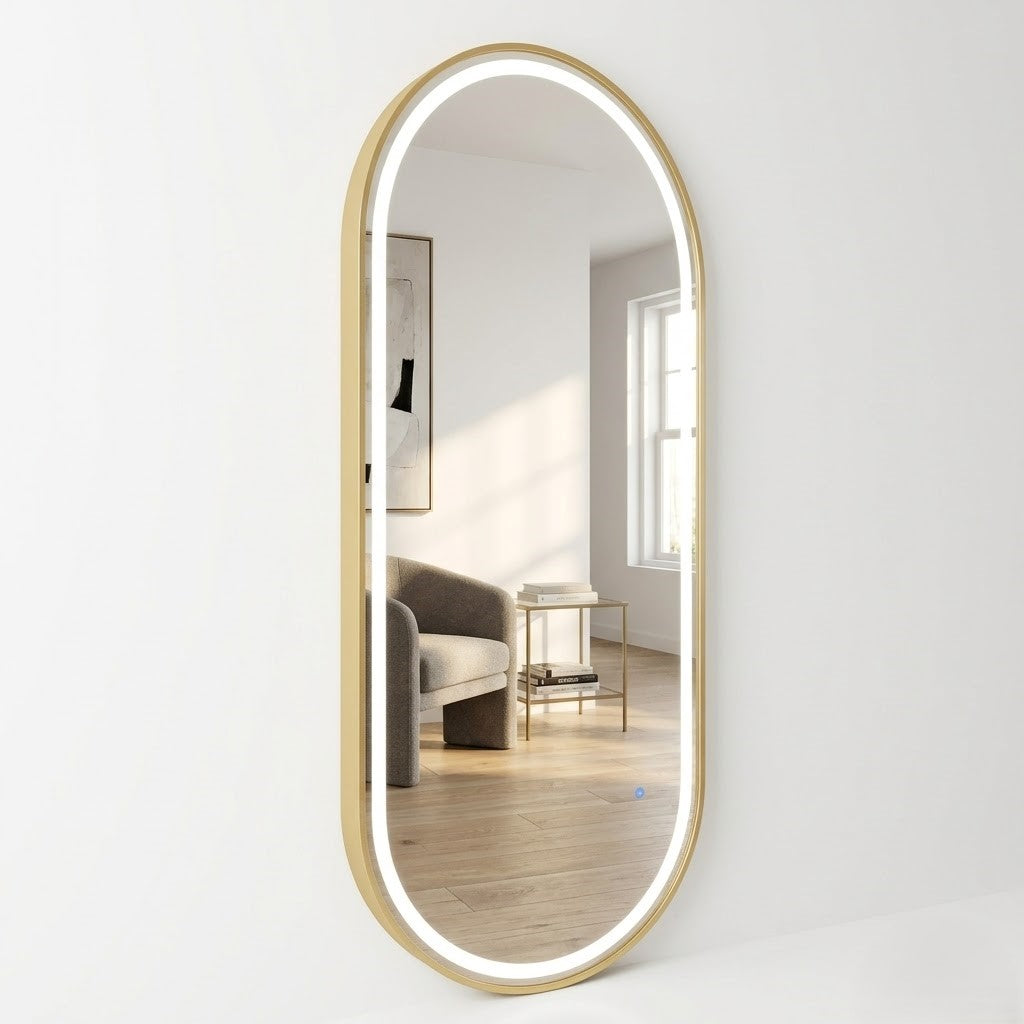 LED Arched Full-Length Mirror with Gold Frame – Modern Backlit Floor Standing Dressing Mirrors (Pack of 5 Pieces)