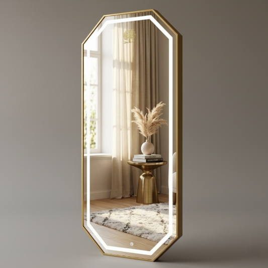 Premium LED Salon Mirror Full Length with Gold Frame – Octagonal Backlit Dressing Mirror for Salon & Studio (Pack of 5 Pieces)