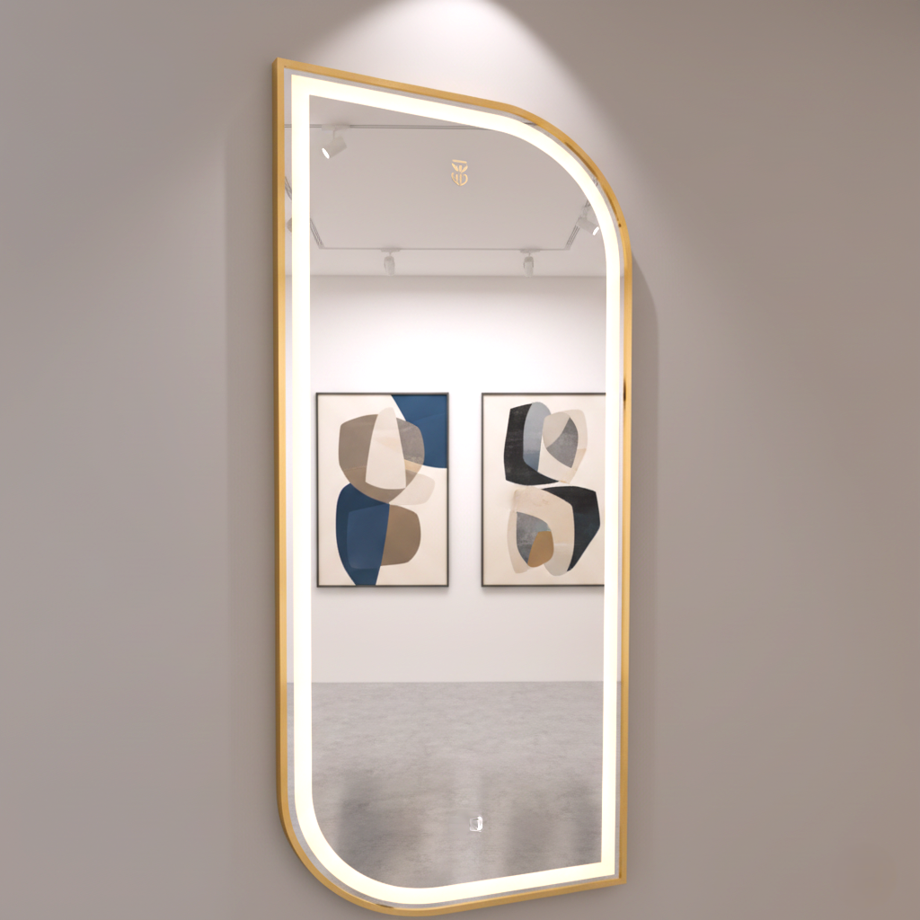 LED Asymmetrical Full-Length Mirror with Gold Frame – Modern Wall Mounted Dressing Mirrors (Pack of 5 Pieces)