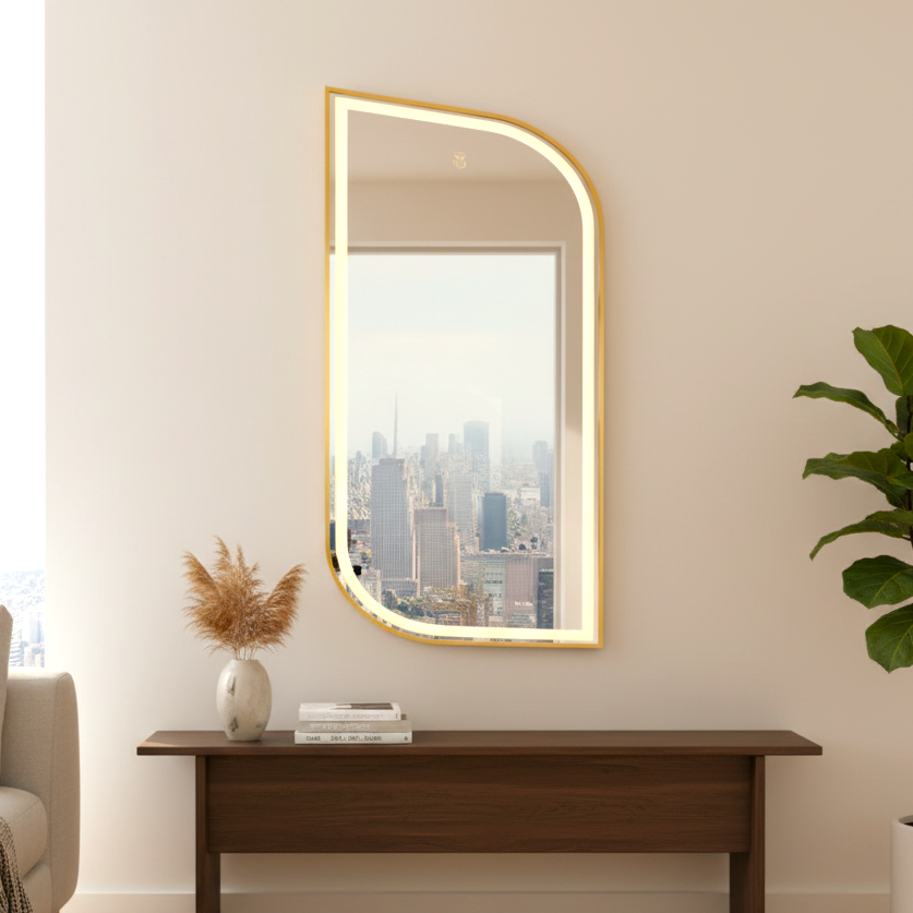 LED Asymmetrical Full-Length Mirror with Gold Frame – Modern Wall Mounted Dressing Mirrors (Pack of 5 Pieces)
