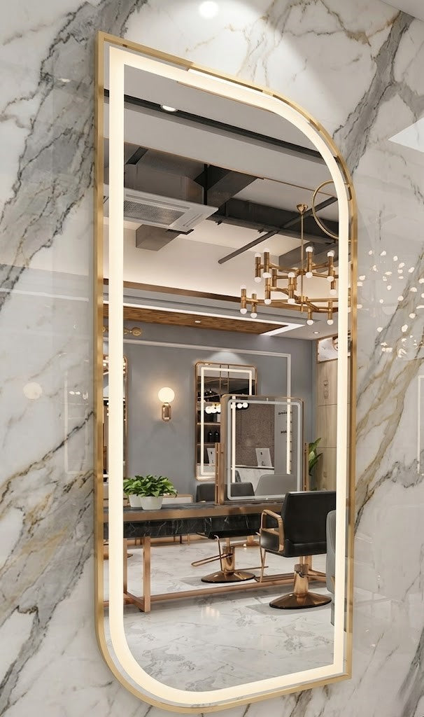 LED Asymmetrical Full-Length Mirror with Gold Frame – Modern Wall Mounted Dressing Mirrors (Pack of 5 Pieces)