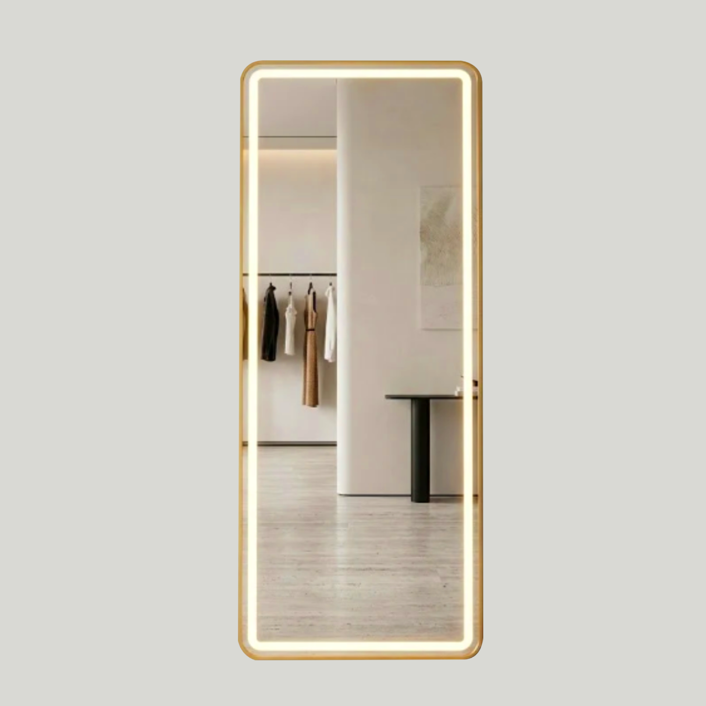 LED Rectangular Full-Length Mirror with Gold Frame – Modern Backlit Wall Mounted Dressing Mirrors (PACK of 5 Pieces)