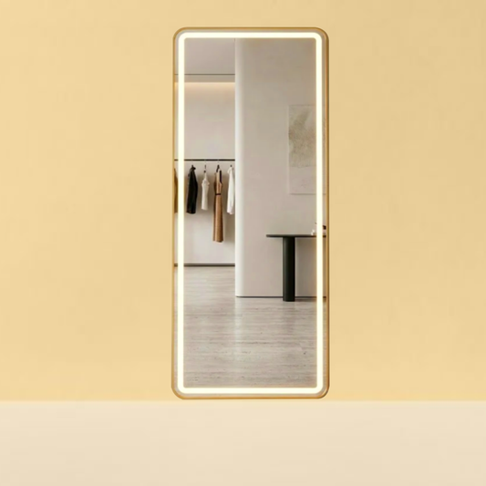 LED Rectangular Full-Length Mirror with Gold Frame – Modern Backlit Wall Mounted Dressing Mirrors (PACK of 5 Pieces)