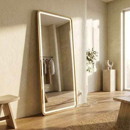 LED Rectangular Full-Length Mirror with Gold Frame – Modern Backlit Wall Mounted Dressing Mirrors (PACK of 5 Pieces)