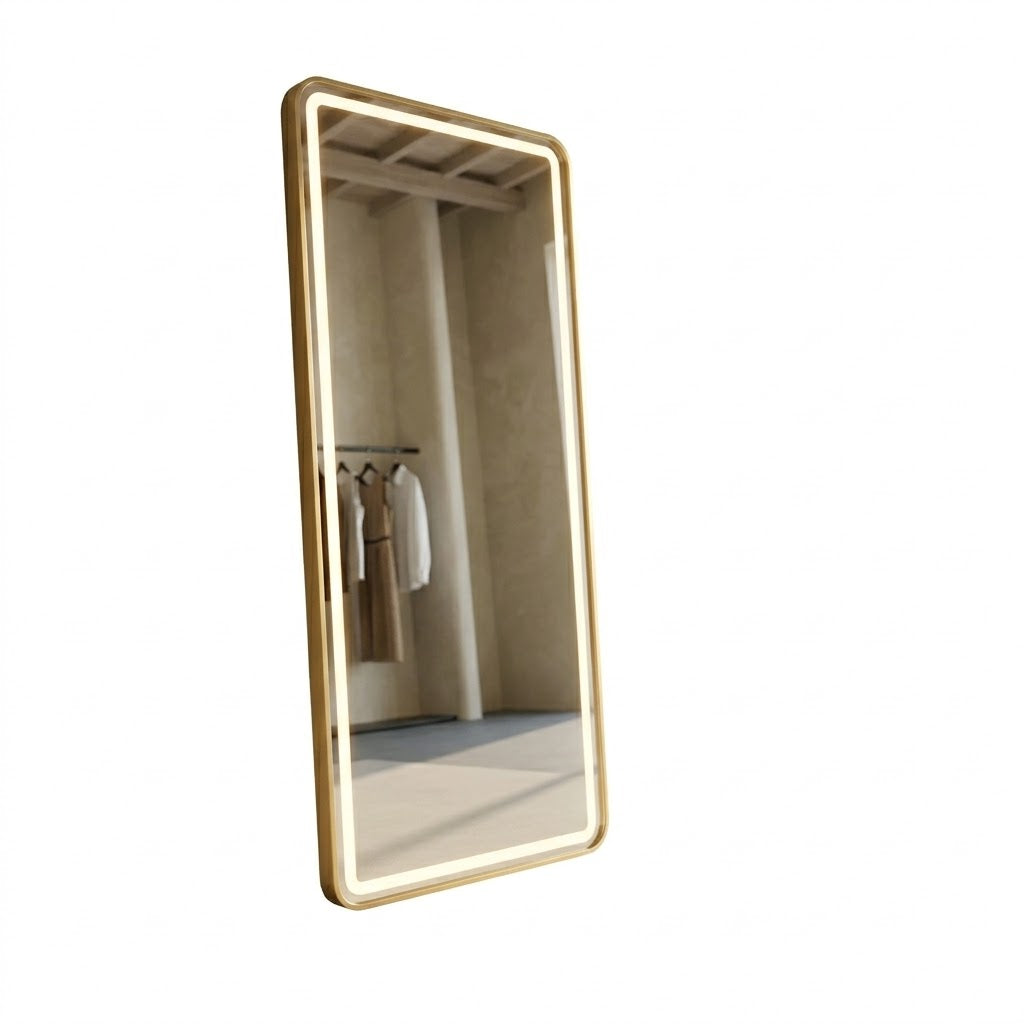 LED Rectangular Full-Length Mirror with Gold Frame – Modern Backlit Wall Mounted Dressing Mirrors (PACK of 5 Pieces)
