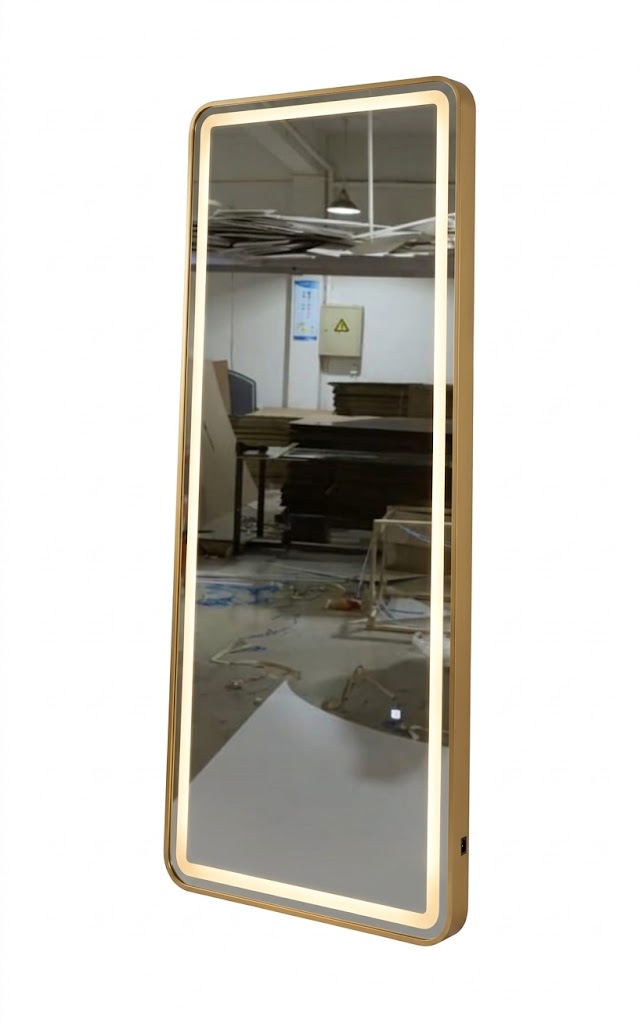 LED Rectangular Full-Length Mirror with Gold Frame – Modern Backlit Wall Mounted Dressing Mirrors (PACK of 5 Pieces)