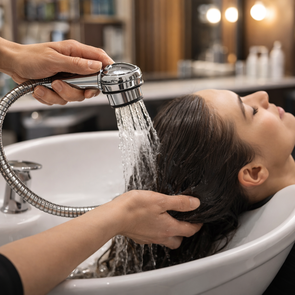Lotus Salon Shampoo Spray Head with Flexible Hose – Chrome Handheld Shower for Shampoo Basin, Durable Hair Wash Equipment (Pack of 50)