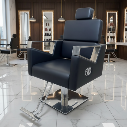 Modern Professional Hydraulic Reclining Barber Chair with Headrest – Heavy Duty Luxury Salon Styling Chair (Black)