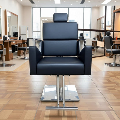 Modern Professional Hydraulic Reclining Barber Chair with Headrest – Heavy Duty Luxury Salon Styling Chair (Black)