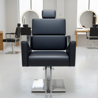 Modern Professional Hydraulic Reclining Barber Chair with Headrest – Heavy Duty Luxury Salon Styling Chair (Black)
