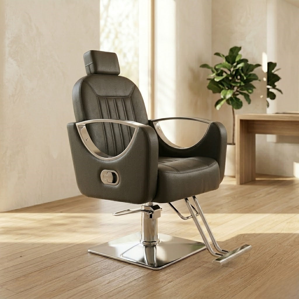 Professional Hydraulic Reclining Barber Chair with Headrest – Heavy Duty Luxury Salon Styling Chair (Black)