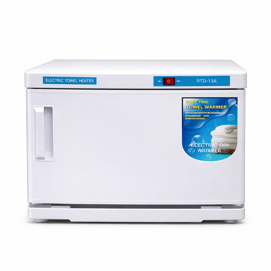 Electric towel heater with a label on a white background