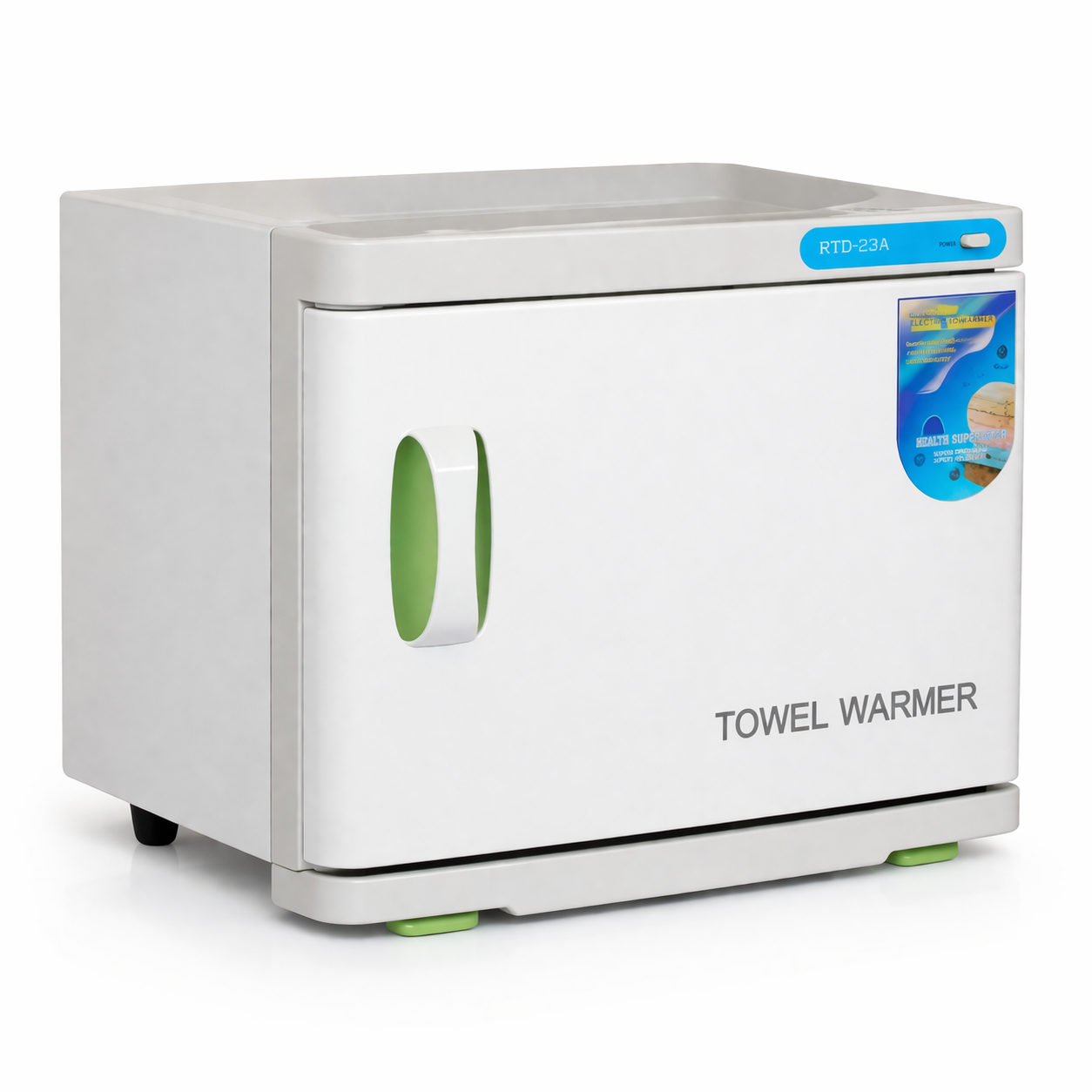 Towel warmer with brand logo on a white background