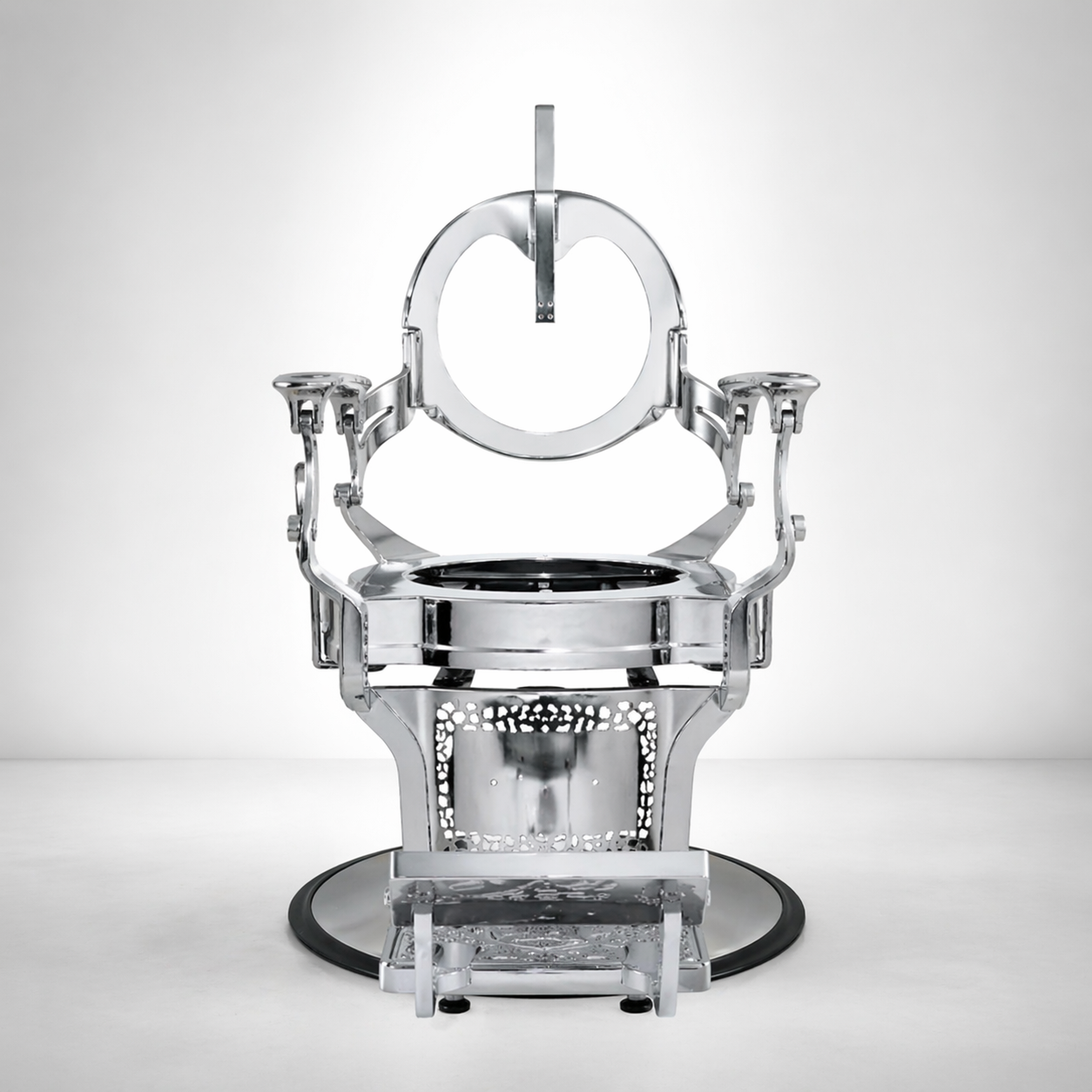 Barber Chair Base Unit Lotus Heavy Duty Hydraulic Salon Chair Frame with Footrest Chrome Finish Strong Stable Base for Professional Use