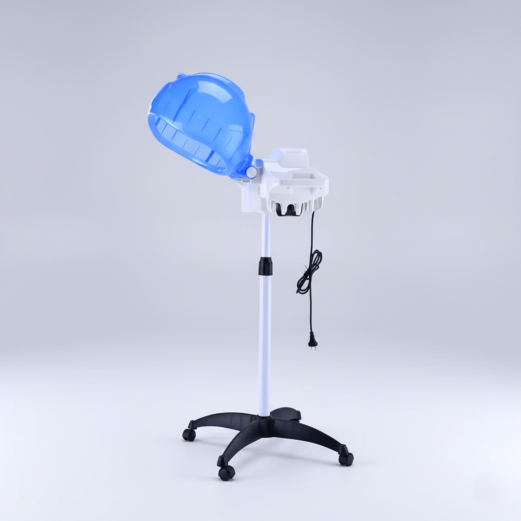 Hair steamer with blue dome on a white background